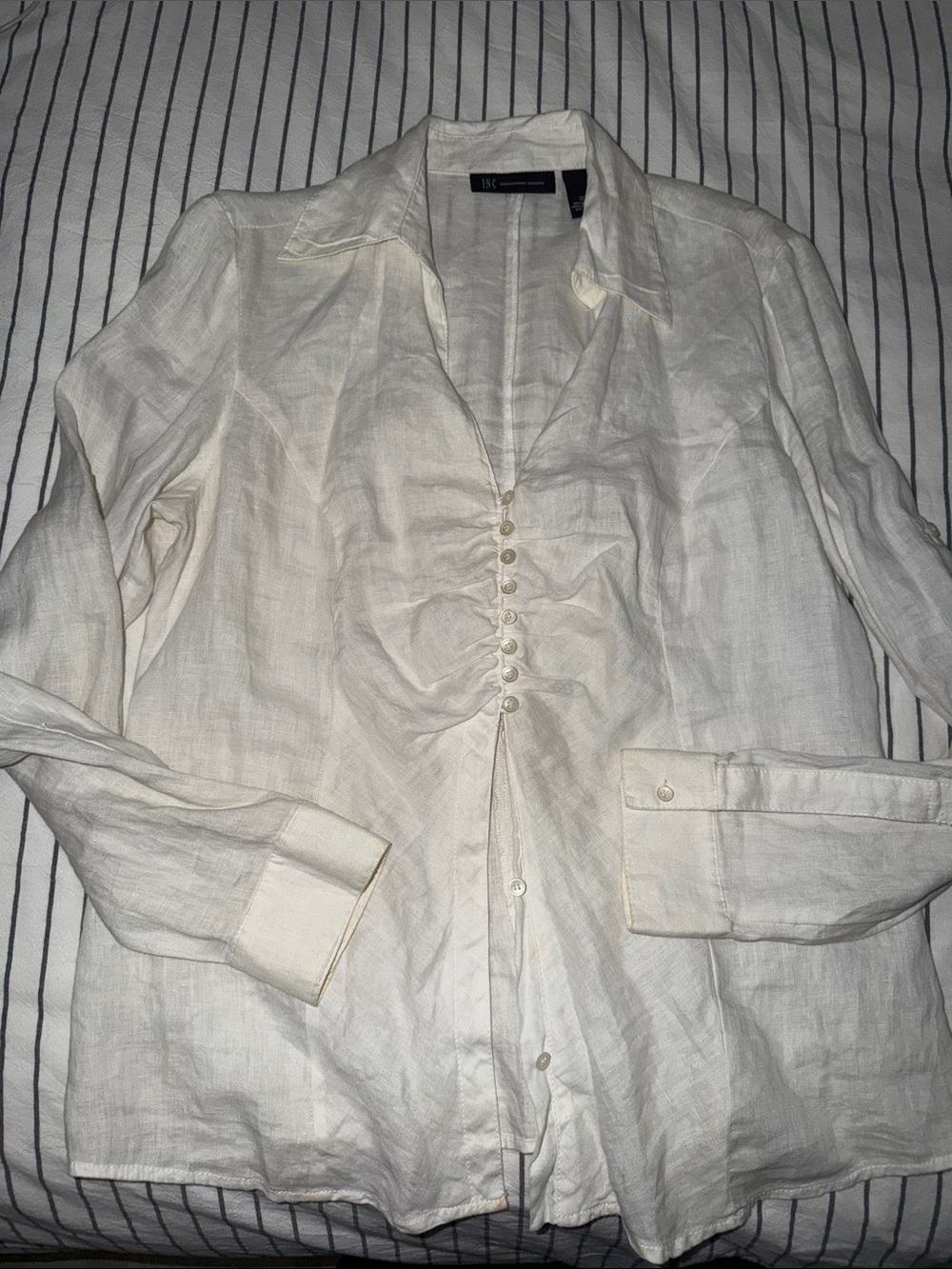 INC International Concepts Cream Button-Front Linen Shirt